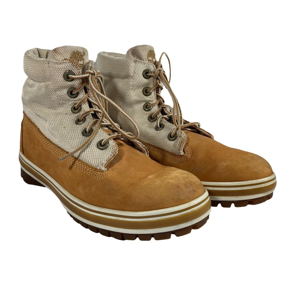 Women's Timberland Work Boots Tan Brown Leather Off White Mesh Lace up Size 9